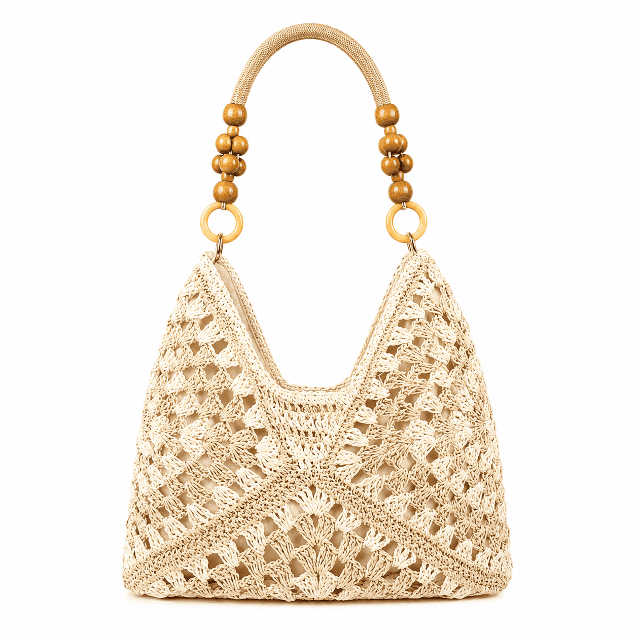 Crochet Granny Square Tote Bag – Wood Bead Handles