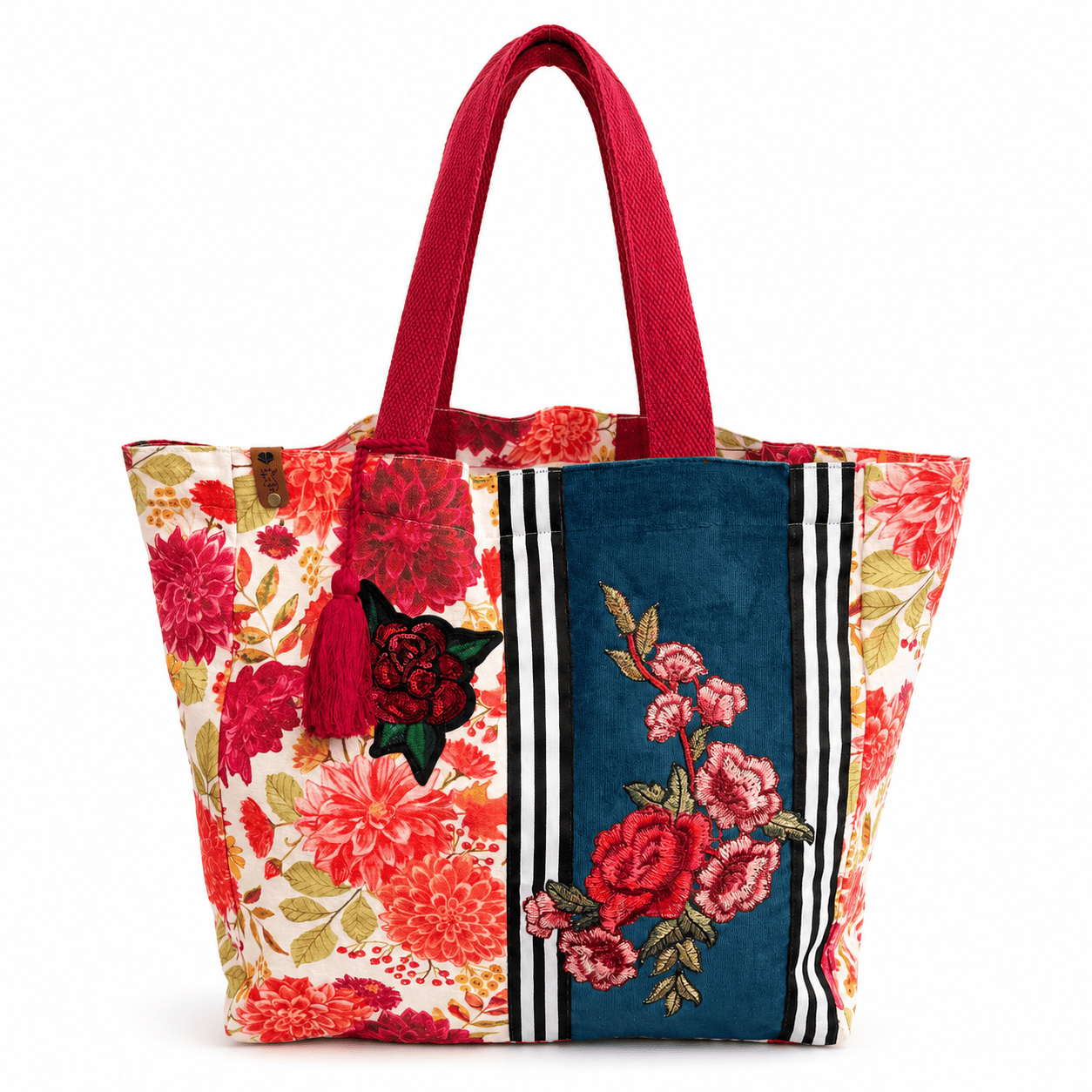 Floral Canvas Tote Bag - Roses & Dahlias Print 