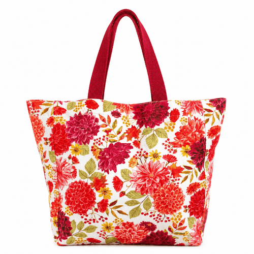 Floral Canvas Tote Bag Roses and Dahlias | Women's Everyday Shoulder Bag
