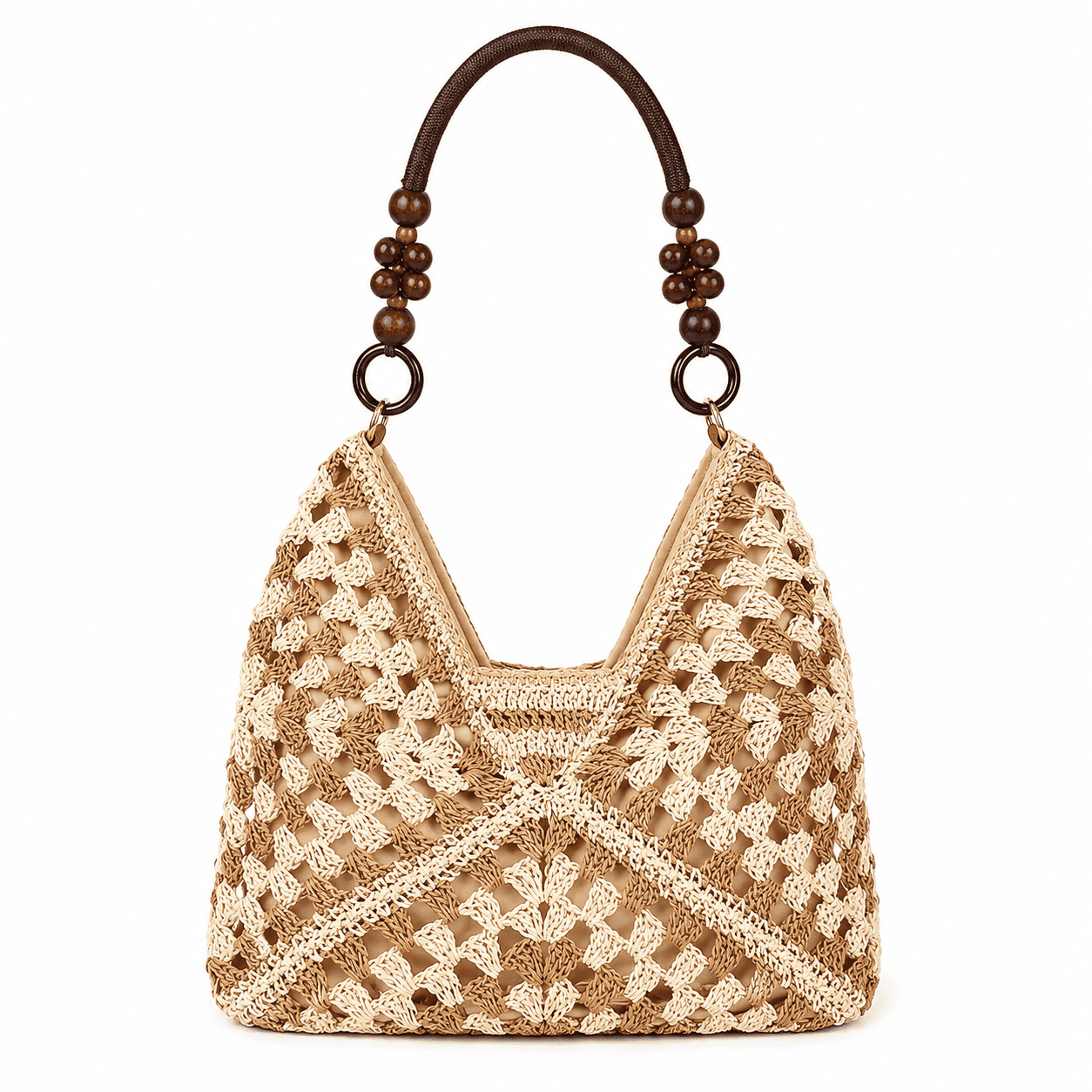 Crochet Granny Square Tote Bag – Wood Bead Handles