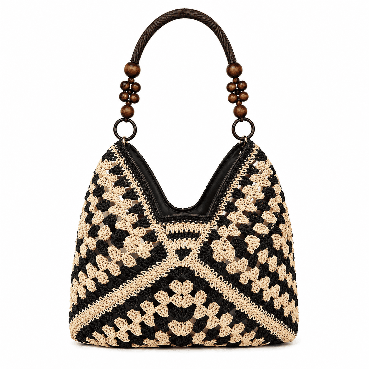 Crochet Granny Square Tote Bag – Wood Bead Handles