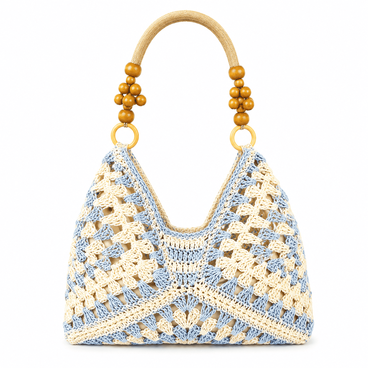 Crochet Granny Square Tote Bag – Wood Bead Handles