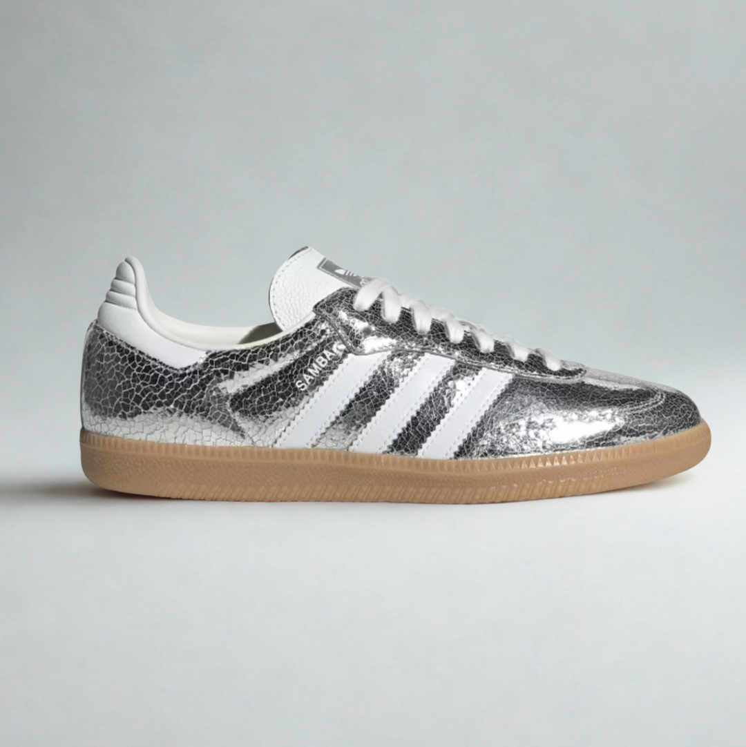 Samba OG Cuir Craquelé Argenté Métallique Femme | Sneakers Glam Iconiques