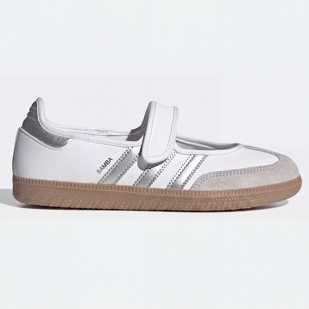 Samba Jane Blanc Argenté Métallique Femme | Sneakers Mary Jane Élégance Moderne